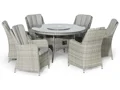 6 SEAT ROUND FIRE PIT DINING SET WITH VENICE CHAIRS & LAZY SUSAN