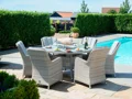 6 SEAT ROUND FIRE PIT DINING SET WITH VENICE CHAIRS & LAZY SUSAN